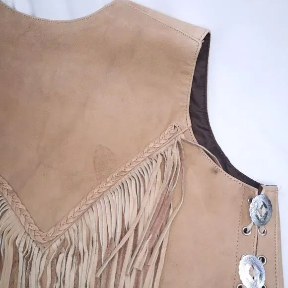 Unik Tan Leather Fringed Vest Size XXL Women's New Gauchos - Picture 9 of 16
